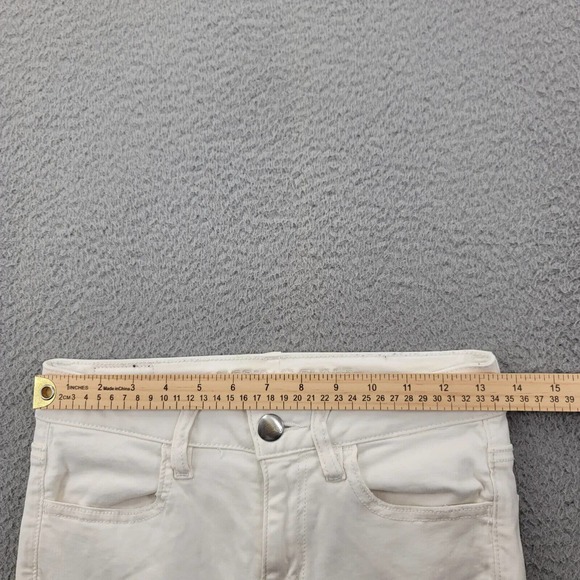 American Eagle Jeans Womens 2 Cream Super Super Stretch Distressed Jegging Crop‎ - Picture 15 of 16